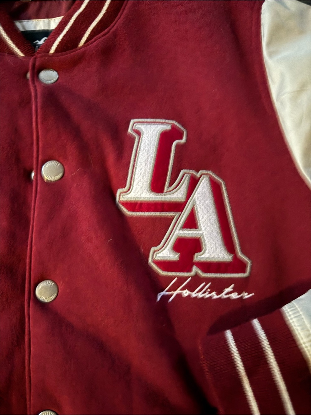 Hollister Maroon and Cream LA Varsity Jacket - Picture 4 of 8
